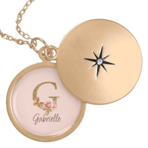 Custom Name Letter G Gold Foil Blush Pink Roses Plated Necklace
