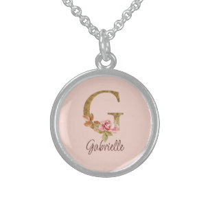 Custom Name Letter G Gold Foil Blush Pink Roses Sterling Silver Necklace