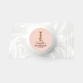 Custom Name Letter I Gold Blush Pink Roses Life Saver® Mints