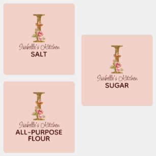 Custom Name Letter I Gold Blush Pink Roses Pantry Labels