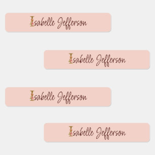 Custom Name Letter I Gold Foil Blush Pink Roses Labels