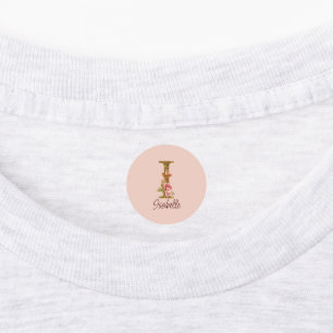 Custom Name Letter I Gold Foil Blush Pink Roses Labels
