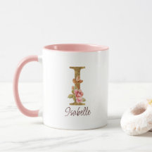 Custom Name Letter I Gold Foil Blush Pink Roses