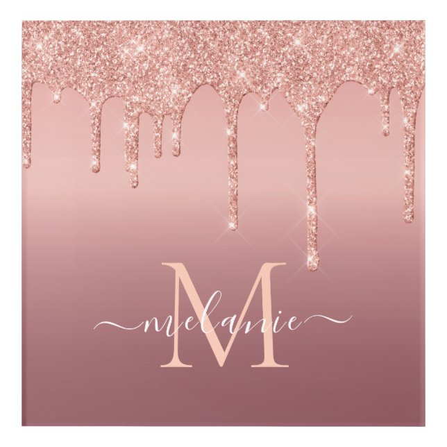 Custom Name Letter Rose Gold Glitter Acrylic Print (Front)
