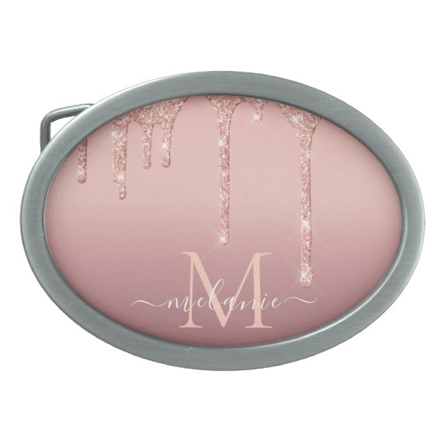 Custom Name Letter Rose Gold Glitter Belt Buckle (Front)