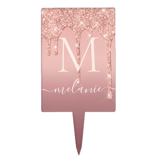 Custom Name Letter Rose Gold Glitter Cake Topper (Front)
