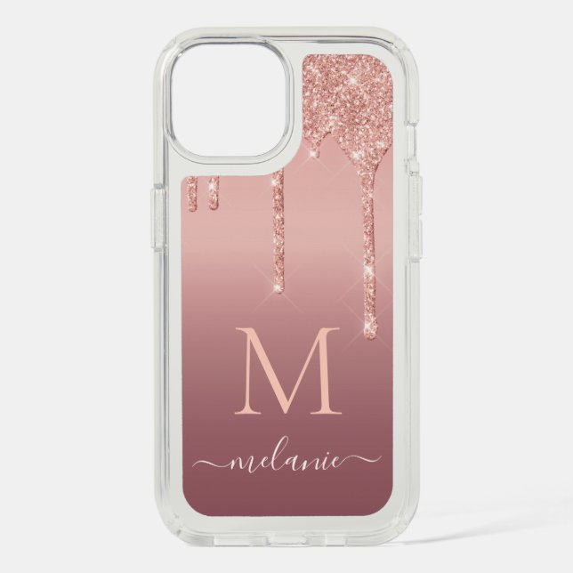 Custom Name Letter Rose Gold Glitter iPhone Case (Front)