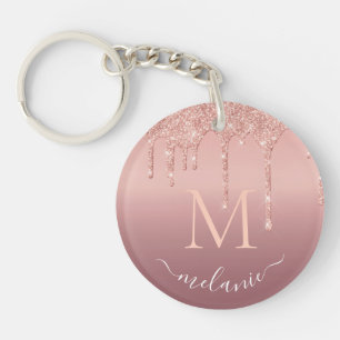 Custom Name Letter Rose Gold Glitter Keychain