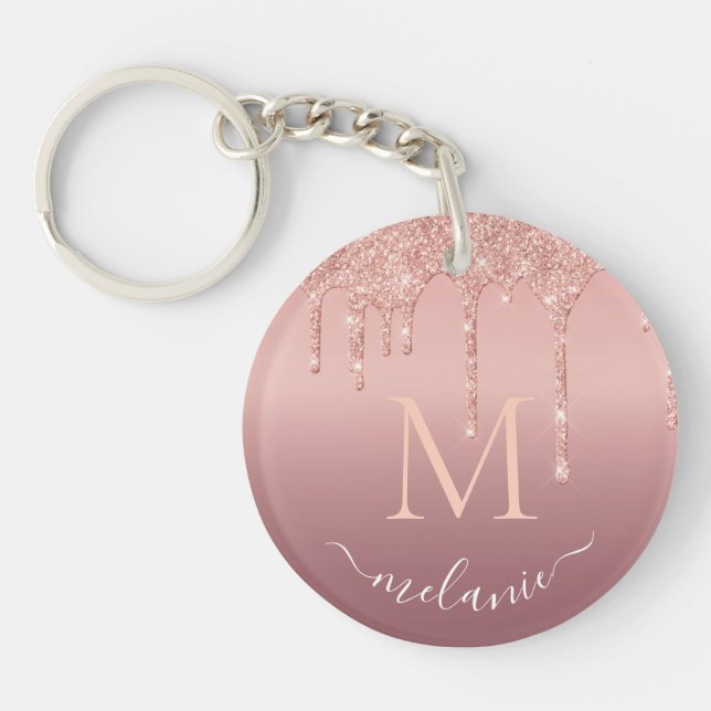 Custom Name Letter Rose Gold Glitter Keychain (Front)