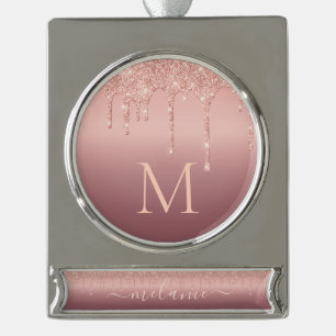Custom Name Letter Rose Gold Glitter Ornament
