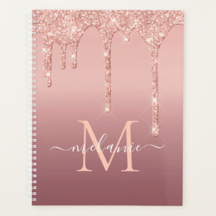 Custom Name Letter Rose Gold Glitter Planner