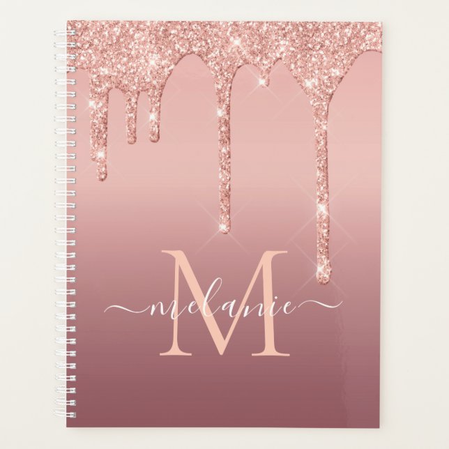 Custom Name Letter Rose Gold Glitter Planner (Front)
