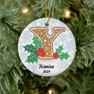 Custom Name Letter Y Monogram Ceramic Ornament