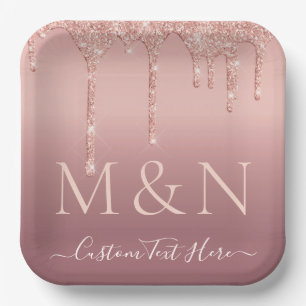Custom Name Letters Rose Gold Wedding Paper Plates