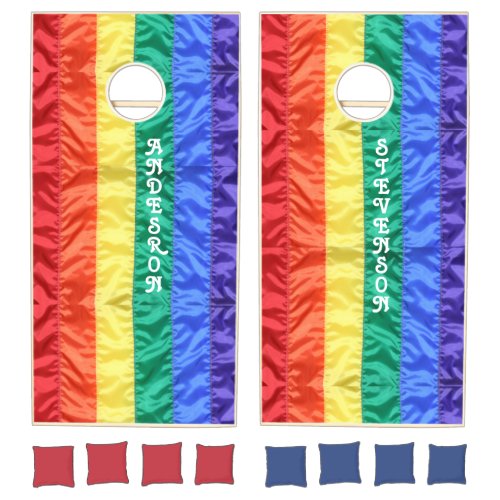 Custom name LGBTQ rainbow flag rainbow stripes Cornhole Set
