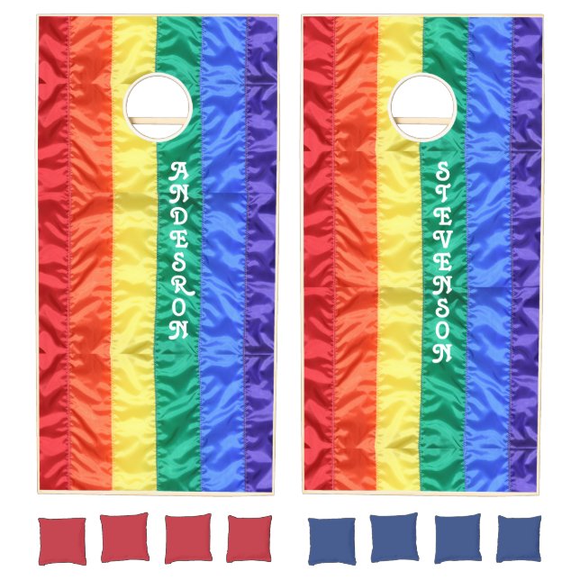 Custom name LGBTQ rainbow flag rainbow stripes Cornhole Set (Set)