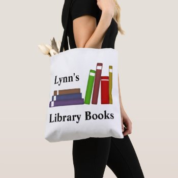 Custom Name Library Books Tote Bag by Mousefx at Zazzle