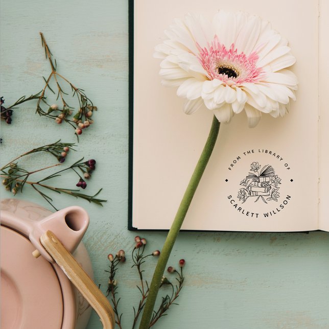 Custom Name Library Hand-drawn Modern Books  Self-inking Stamp (Creator Uploaded)