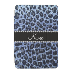 Custom name light blue glitter leopard print iPad mini cover