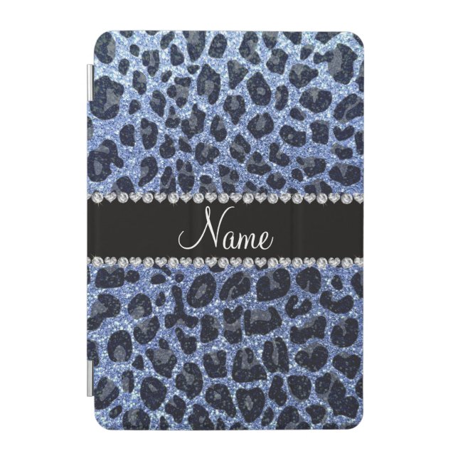 Custom name light blue glitter leopard print iPad mini cover (Front)
