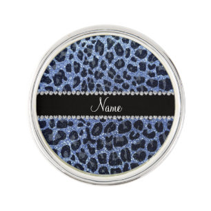 Custom name light blue glitter leopard print pin