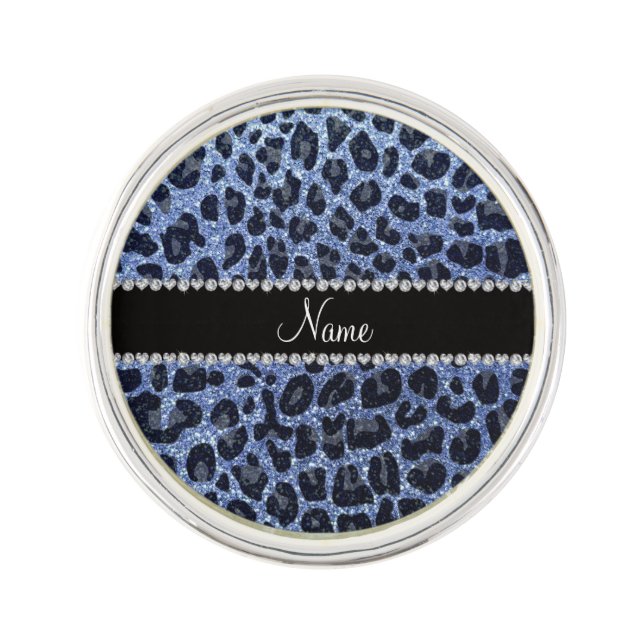 Custom name light blue glitter leopard print pin (Front)