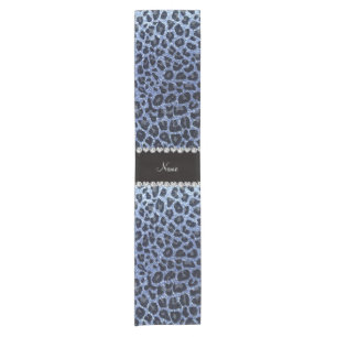 Custom name light blue glitter leopard print short table runner