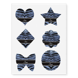 Custom name light blue glitter tiger stripes temporary tattoos