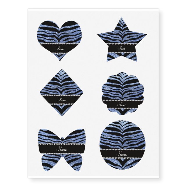 Custom name light blue glitter tiger stripes temporary tattoos (Front)