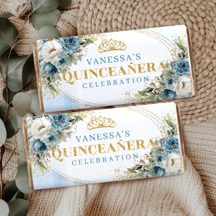 Custom Name Light Blue Gold Sweet 15 Chocolate Bar