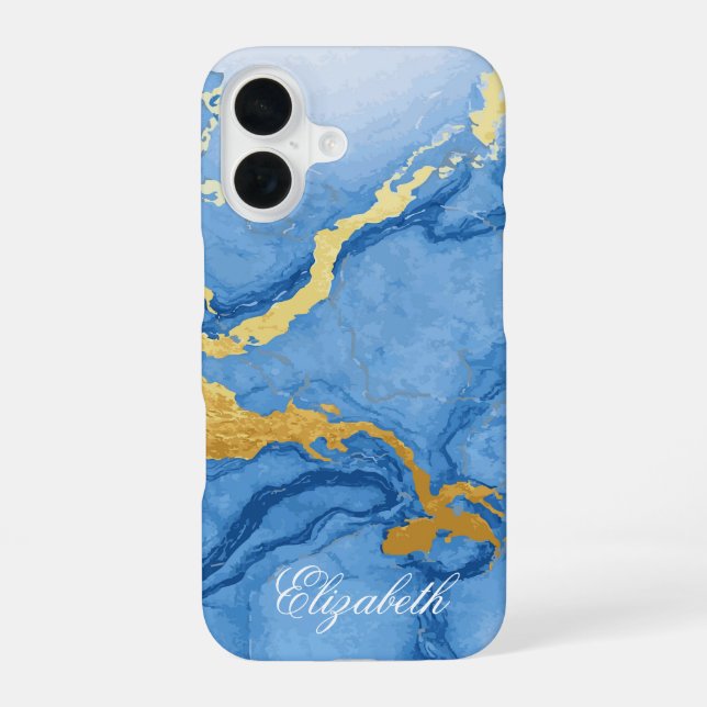 Custom Name Light Blue Marble & Gold Iphone Case (Back)