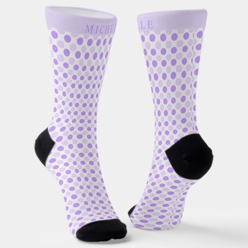 Custom Name Light Dark Purple White Polka Dot Socks