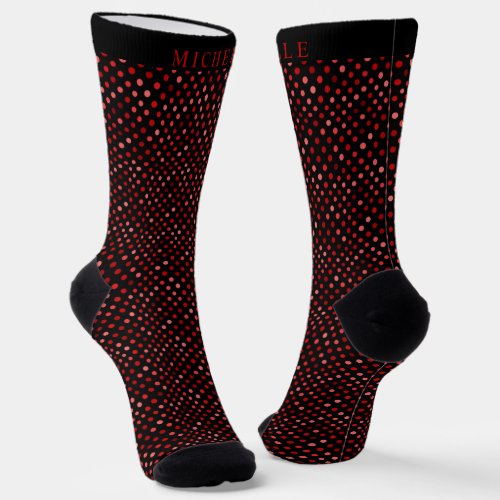 Custom Name Light Dark Red With Black Polka Dot Socks