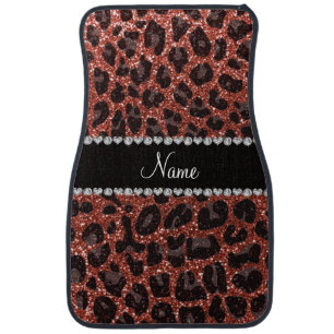 Custom name light orange glitter leopard print car mat