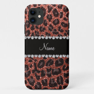 Custom name light orange glitter leopard print iPhone 11 case