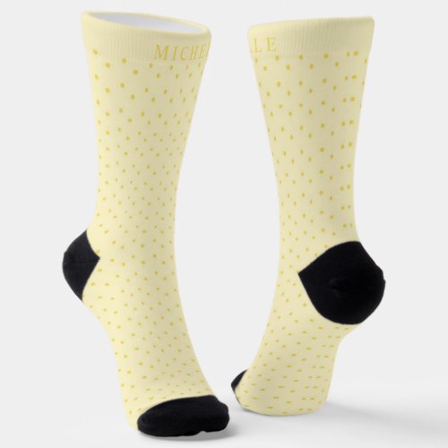 Custom Name Light Pale Pastel Yellow Polka Dot Socks