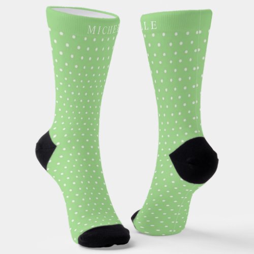 Custom Name Light Pastel Green  Polka Dot Socks