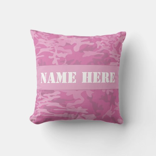 Custom Name Light Pink Camo Pattern Throw Pillow