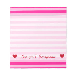 Custom Name + Light Pink & Deep Pink Stripes Notepad