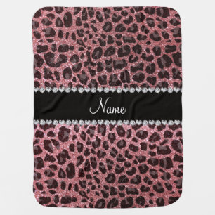 Custom name light pink glitter leopard print baby blanket