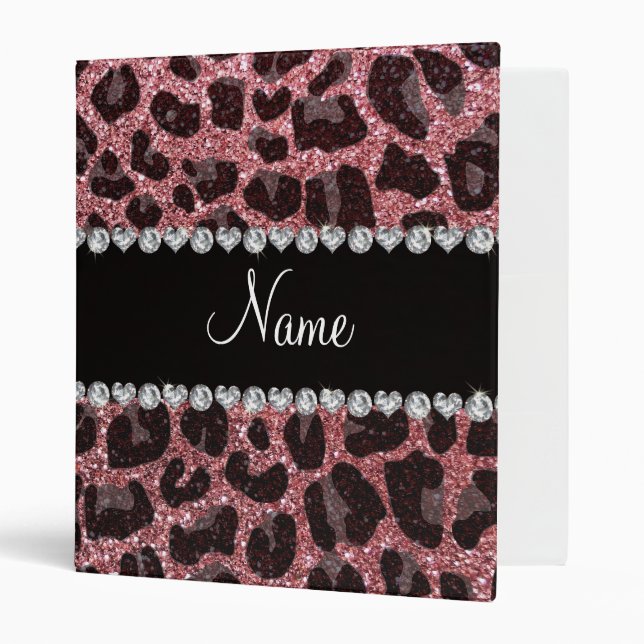 Custom name light pink glitter leopard print binder (Front/Inside)