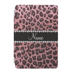 Custom name light pink glitter leopard print iPad mini cover