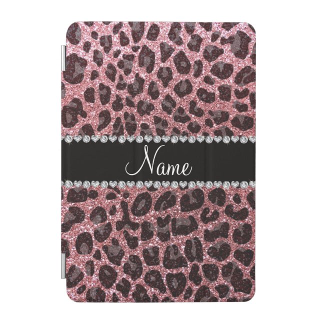 Custom name light pink glitter leopard print iPad mini cover (Front)