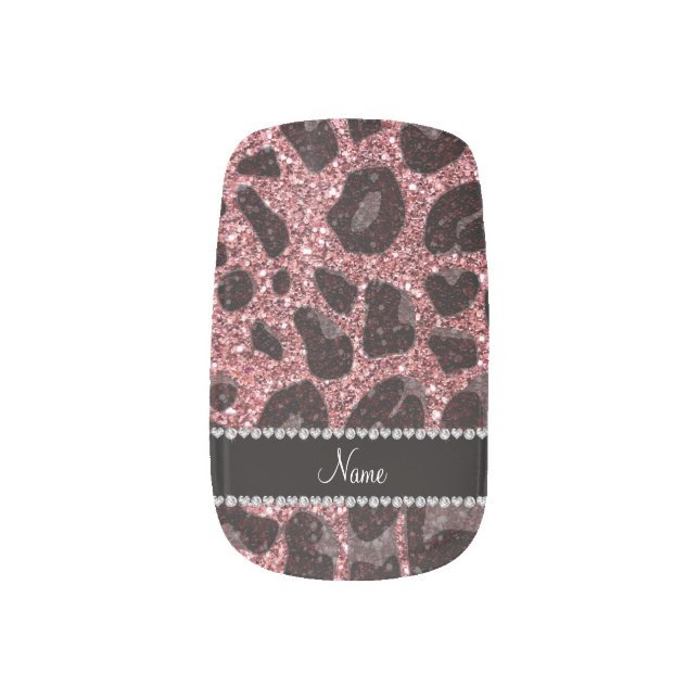 Custom name light pink glitter leopard print minx nail wraps (Left Thumb)