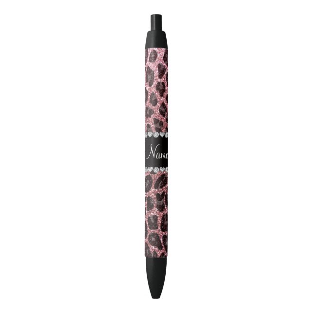 Custom name light pink glitter leopard print pen (Front Vertical)
