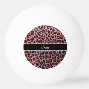 Custom name light pink glitter leopard print Ping-Pong ball