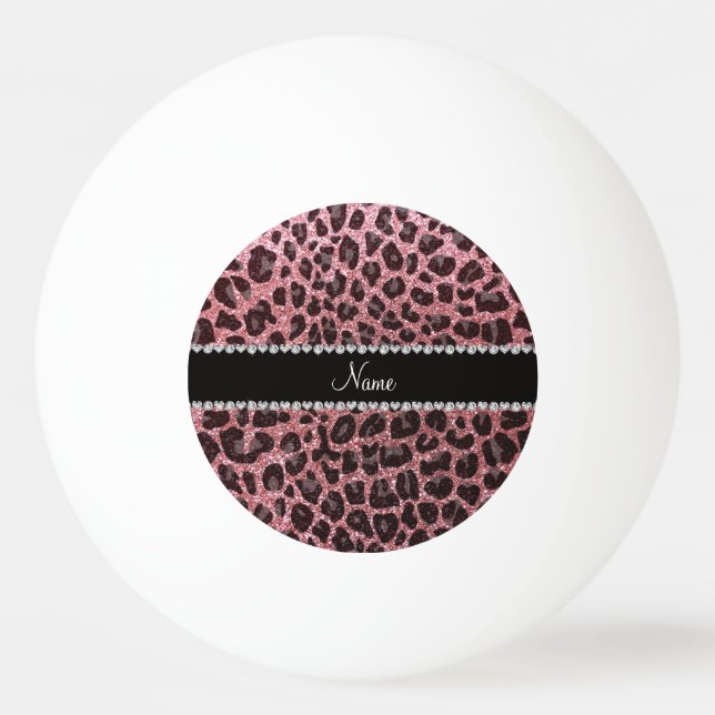 Custom name light pink glitter leopard print Ping-Pong ball (Back)