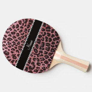 Custom name light pink glitter leopard print Ping-Pong paddle