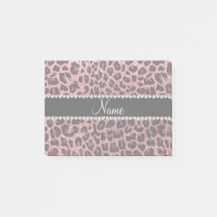 Custom name light pink glitter leopard print post-it notes
