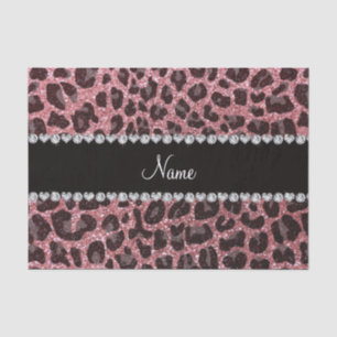 Custom name light pink glitter leopard print tissue paper